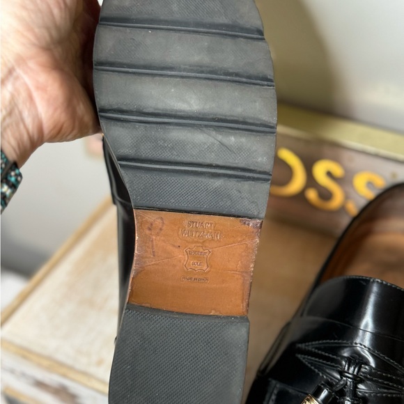 Stuart Weitzman Black Leather The Manila Tassel Slip On Loafers - Picture 6 of 12